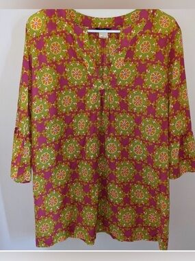 J. Crew Pink and Green Printed Swim Coverup Tunic,size M